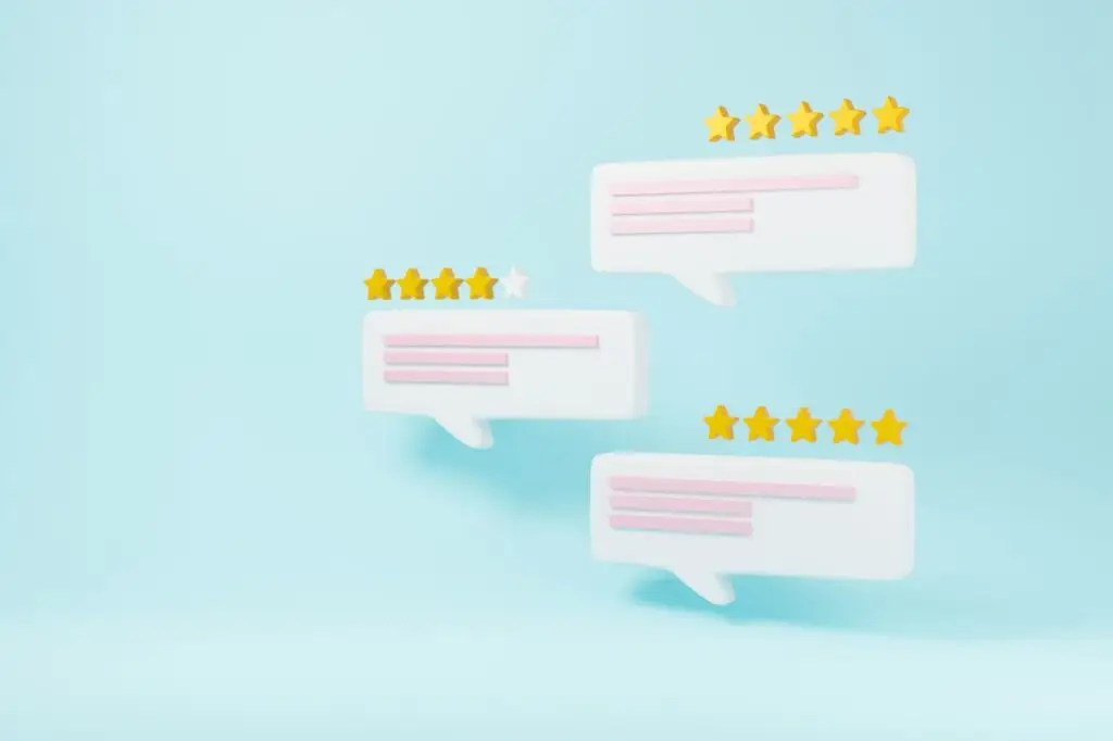 5 Star Rating concept, Isolated icon on background, 3d rendering.